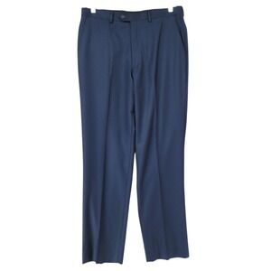 Joseph A Bank Dress Pants 35x33 Men Navy Blue Mico Herringbone Flat Front Luxury